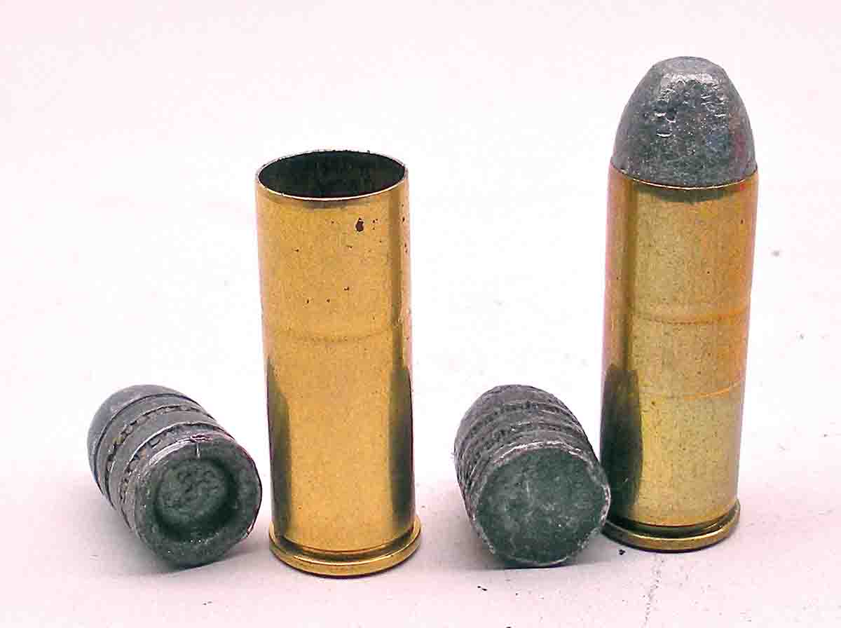 From its inception until the early 1920s the Remington 250-grain RNFP had a bowl-shaped, swaged-lead bullet with a hollow base (left). The current design (right) has a concave base.